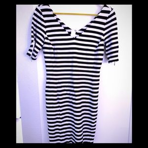 Striped v neck cotton dress
